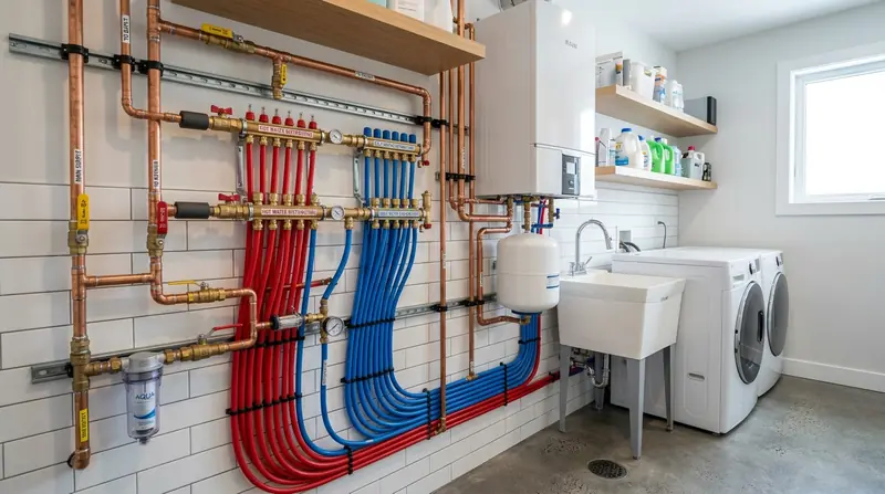Copper water pipe connections showing low water pressure diagnostics
